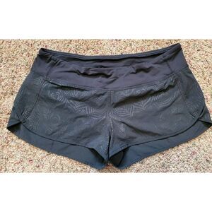 Lululemon  Athletic 10 Speed Short Peacock Lace Black Embossed Feather EUC! Rare